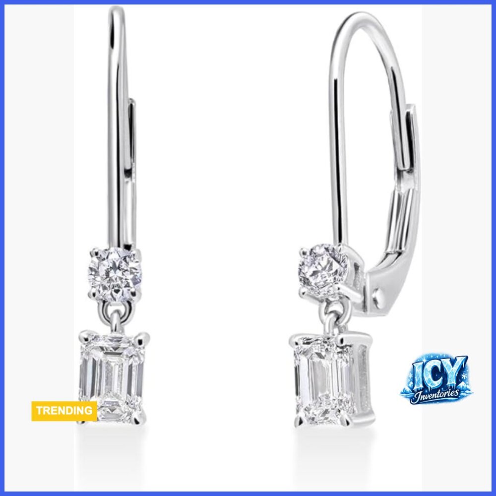 Lab Created Emerald Cut Diamond Dangle Earrings L… - image 1